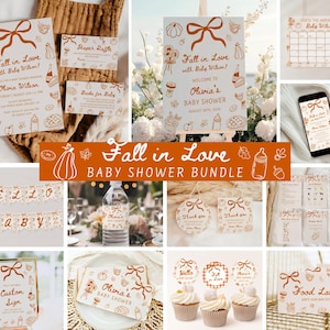 Fall in Love Baby Shower Bundle, Hand Drawn Little Pumpkin Baby Shower Invitation & Games, A Little Pumpkin is on the Way, Editable Template