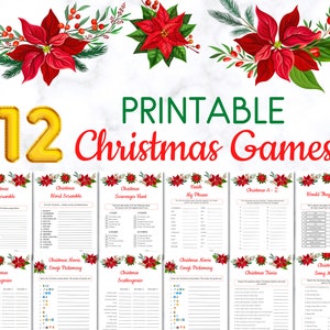 12 Printable Christmas Game Bundle, Christmas Party Games for Kids Holiday Games Family Virtual Family Christmas Games Office Christmas Game