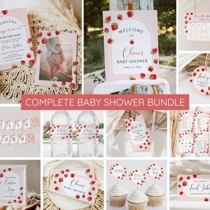 Lot d'invitations de baby shower aux fraises | Ensemble d'invitations de baby shower doux | Invitation baby shower aux baies | Modèle de baby shower d'été