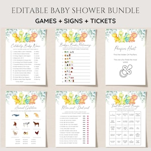 Dinosaur Baby Shower Game Bundle, Dinosaur Baby Shower Game Package, Dino Baby Shower, Editable Games, Printable, Instant Download