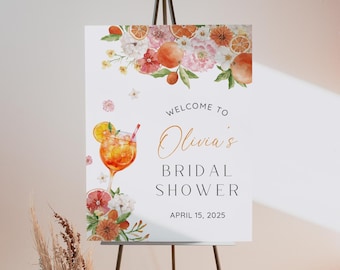 Love at First Spritz Bridal Shower Welcome Sign, Aperol Spritz Bridal Shower Welcome Poster, Citrus Bridal Brunch, Pink Orange Sign Template