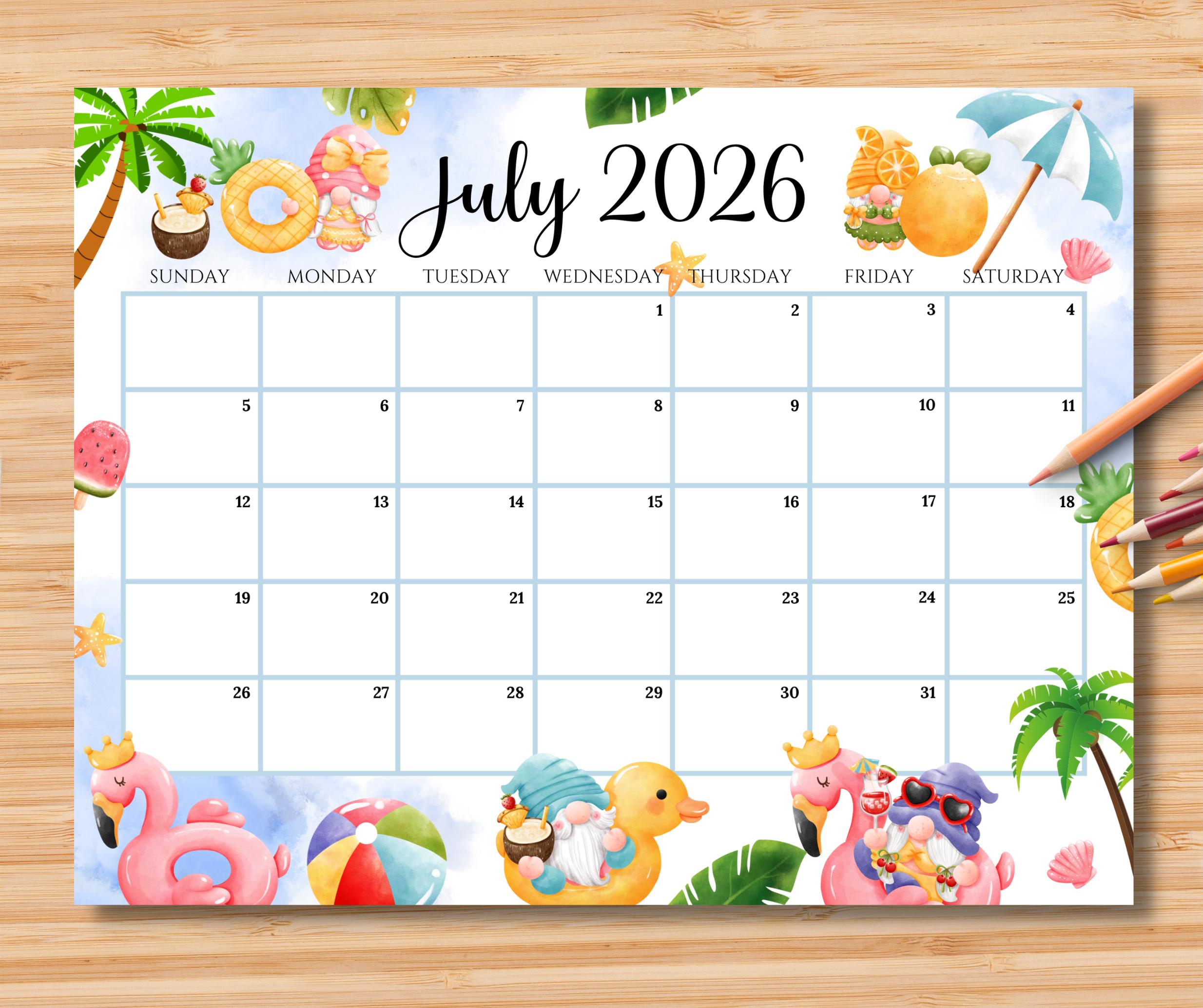 Downloadable Editable July 2026 Calendar For Freelance Work