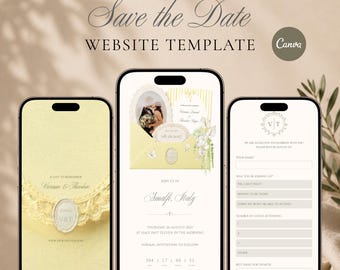 Butter Yellow Save the Date Wedding Website Template, Digital Wedding Invitation with RSVP, Canva Editable Template, Instant Download