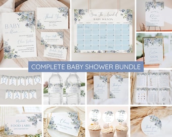 Blue Baby in Bloom Bundle, Blue Baby in Bloom Baby Shower Invitation Bundle, Blue Floral Baby Shower Template, Boy Baby Shower, Editable