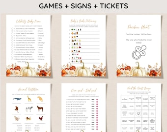 Little Pumpkin Baby Shower Game Bundle, Fall Floral Pumpkin Baby Shower Game Package, Autumn Baby shower Games, Editable Games, Printable