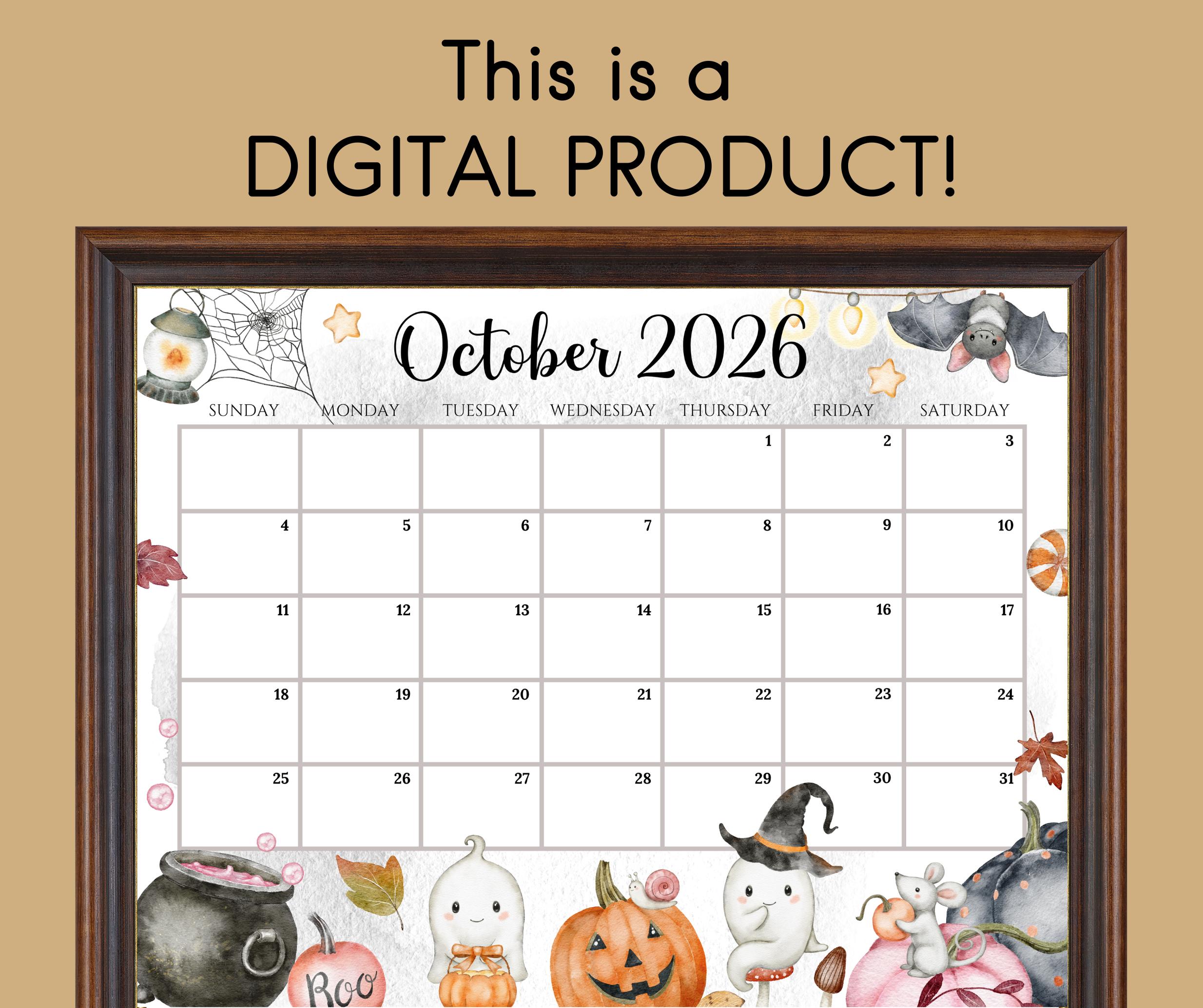 Editable October 2026 Calendar | Monthly Planner Printable PDF | School ...