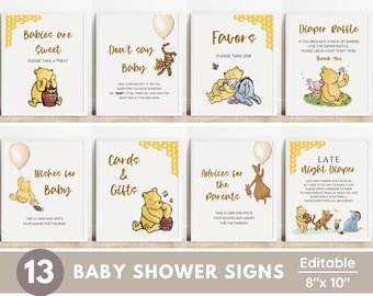 Classic Winnie the Pooh Baby Shower Decorations, Balloon Decor Sign Template Bundle, Boy Girl Vintage Pooh Bear, Editable Signs, Printable