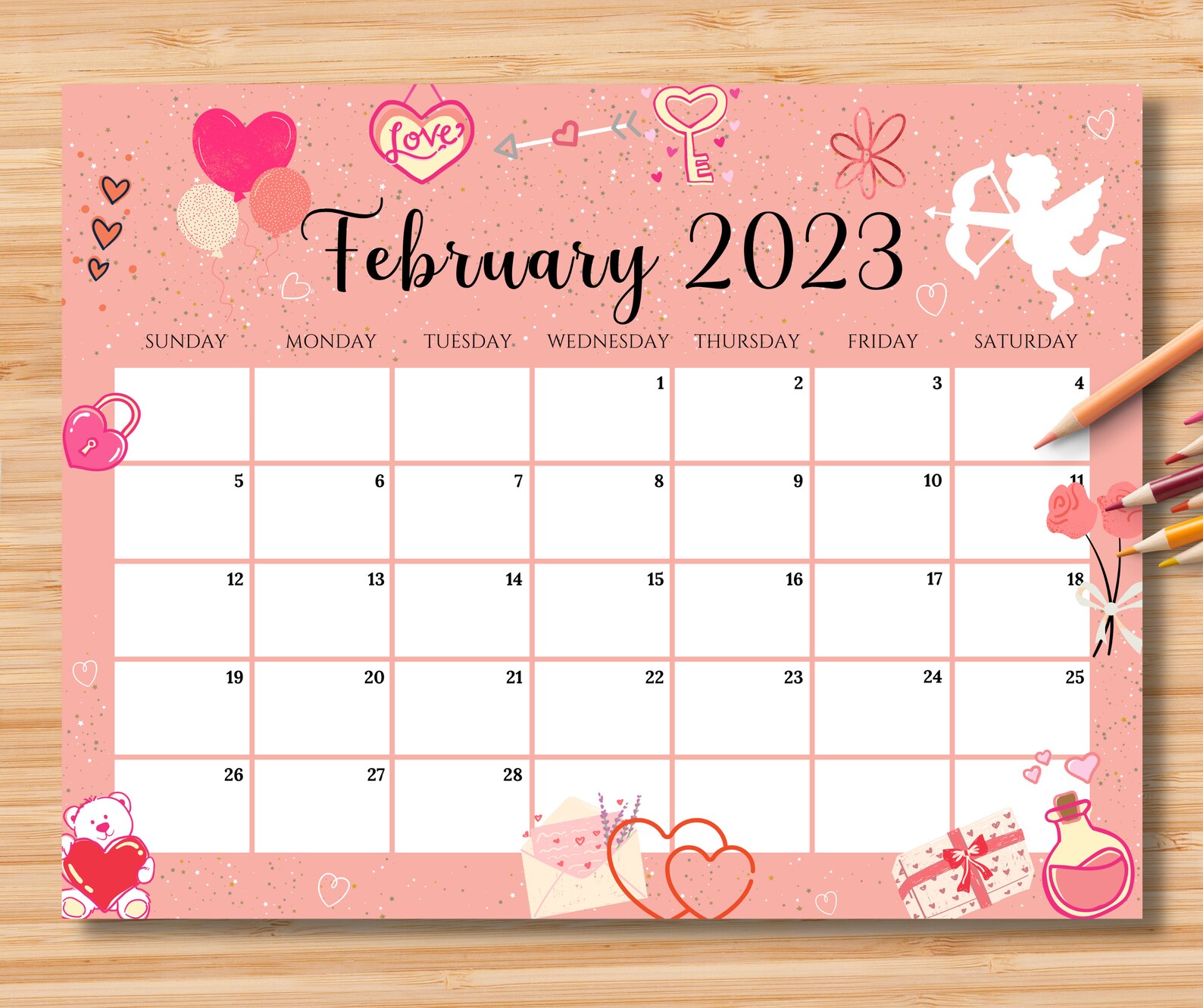 EDITABLE February 2023 Calendar Sweet Valentine 2023 Planner Etsy
