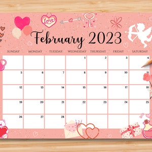 EDITABLE February 2023 Calendar Sweet Valentine 2023 Planner - Etsy UK