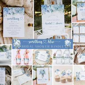 Something Blue Before I Do Bridal Shower Bundle, Blue Hydrangea Wedding Shower Invitation, Editable Bridal Games & Decor, Instant Download