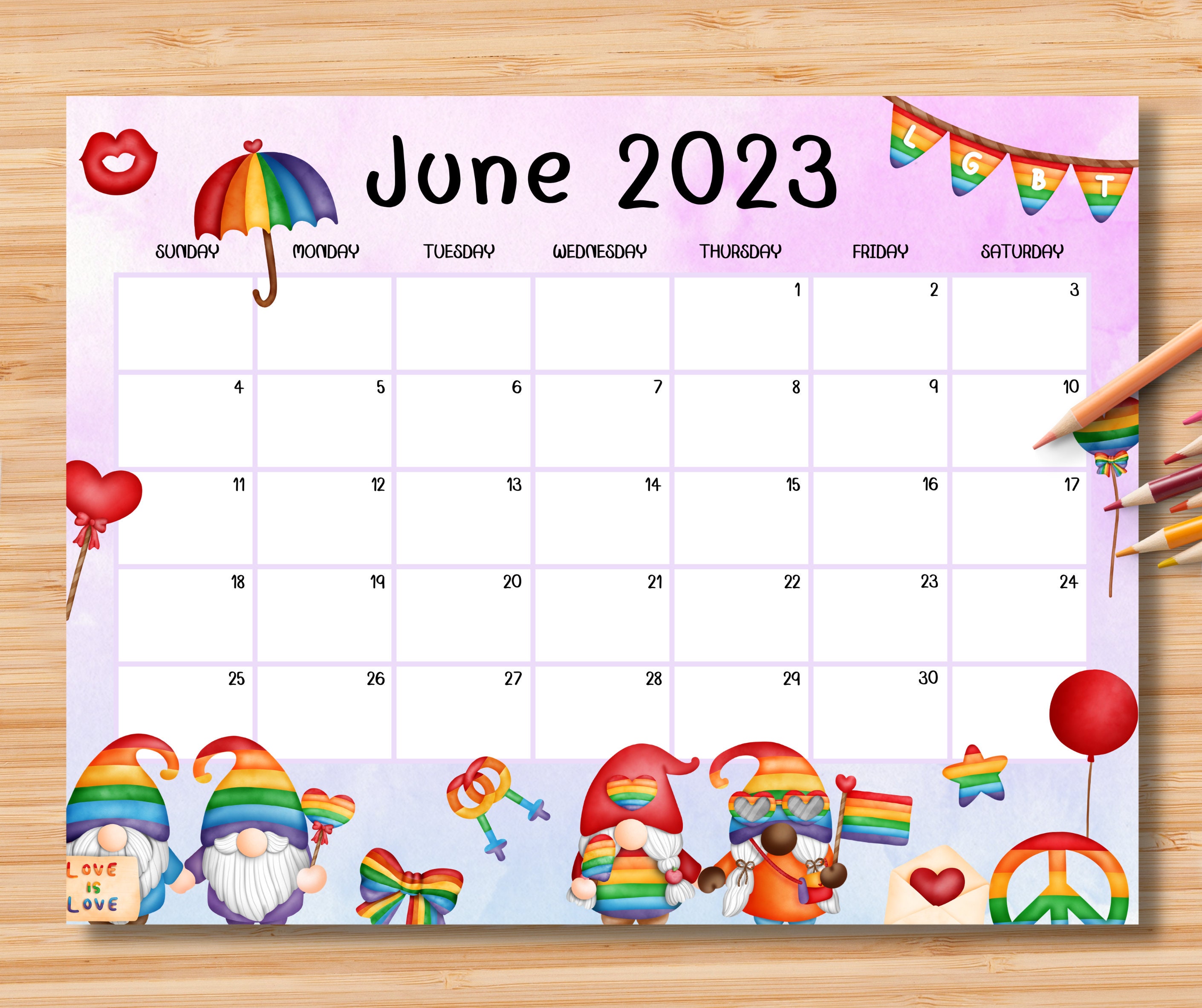 EDITABLE June 2023 Calendar LGBT Pride Month Planner With Etsy Canada