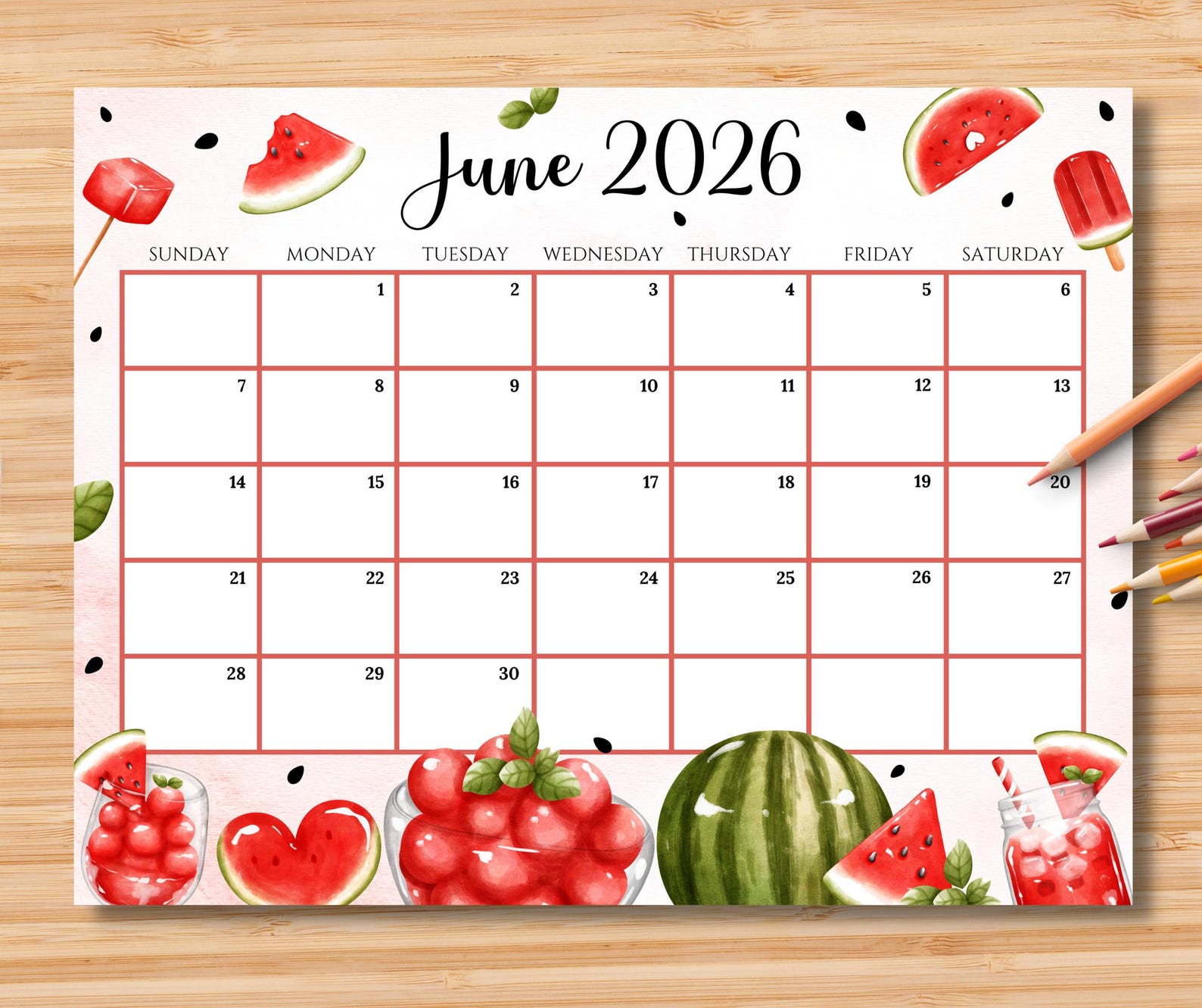 Editable June 2026 Calendar | Monthly Planner Printable PDF | School ...