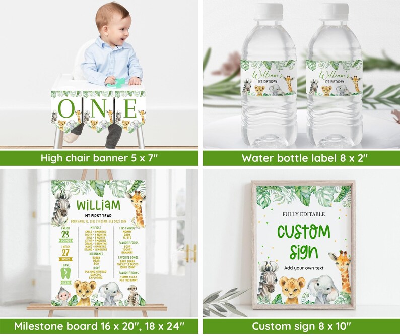 Wild One 1st Birthday Bundle, Safari Wild One Birthday Bundle, Wild One Invitation Bundle, Instant Download, Birthday Boy Milestone Welcome image 3