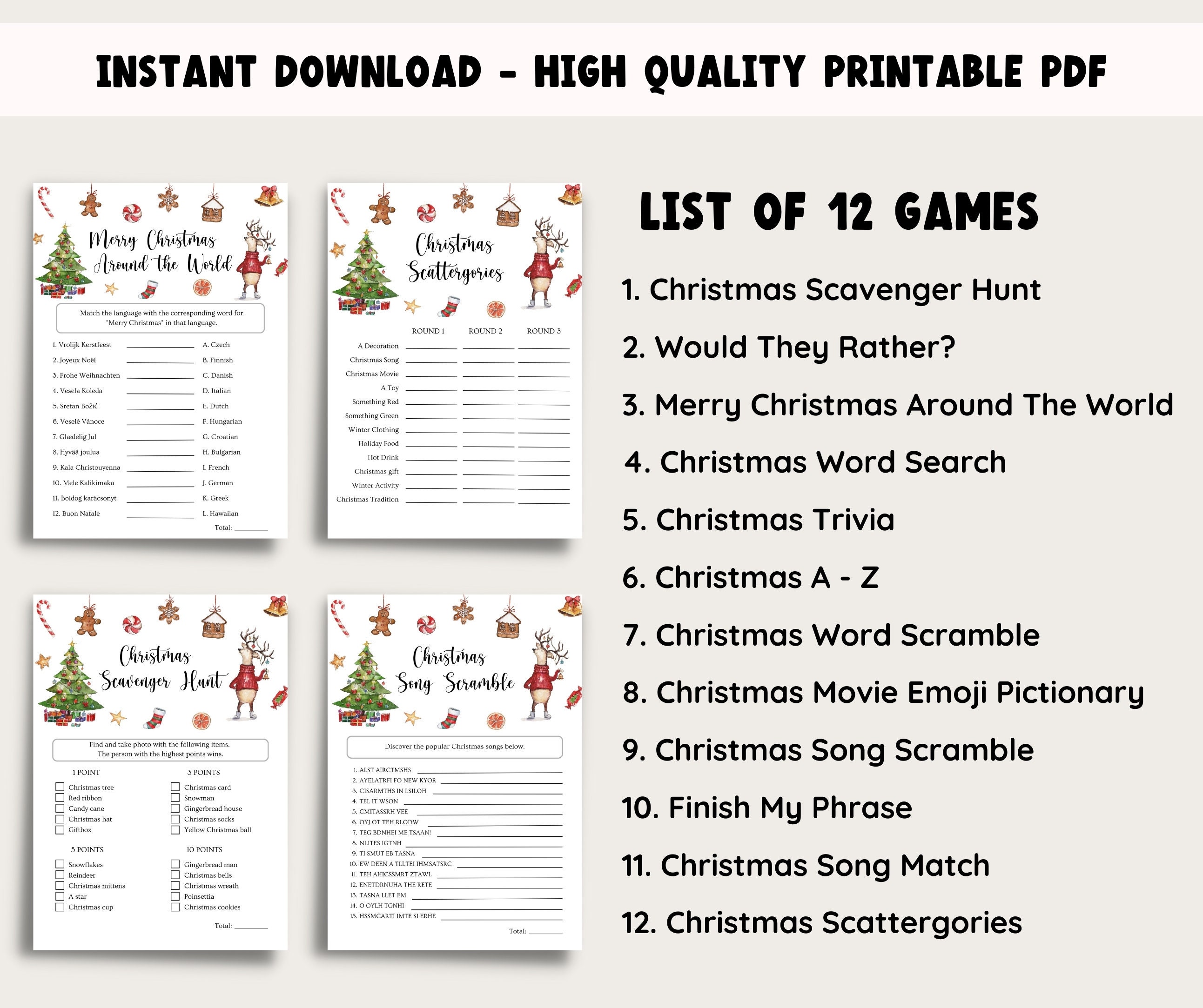 Printable Christmas Game Bundle, Holiday Party Games for Family Office ...