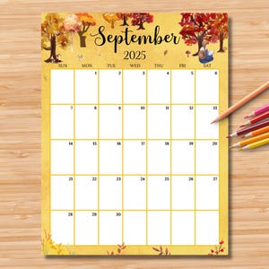 EDITABLE September 2025 Calendar (Vertical/Portrait), Beautiful Autumn Planner, Monthly Schedule for Kids, School, Home, Work & Office