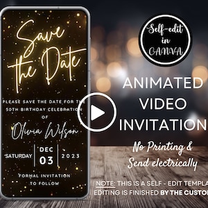 Video Save The Date Any Event Invitation, Animated Birthday/Wedding Party Evite, Eco Friendly, Digital Smartphone Invitation, Canva Template