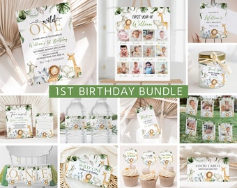 Wild One 1st Birthday Bundle, Safari Wild One Birthday Bundle, Wild One Invitation Bundle, Instant Download, Birthday Boy Milestone Welcome