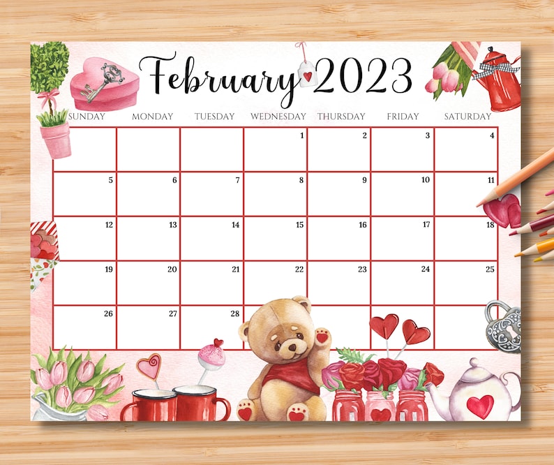 EDITABLE February 2023 Calendar Sweet Valentine Planner 2023 Etsy 