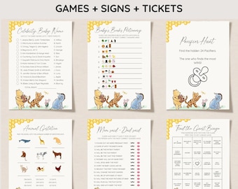 Winnie the Pooh Baby Shower Game Bundle, Vintage Pooh Bear Baby Sprinkle Game Package, Editable Baby Shower Games, Printable