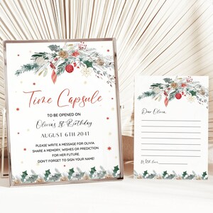 Kerst Time Capsule-teken & kaartsjabloon, meest bijzondere tijd van het jaar eerste verjaardag Time Capsule, decor vakantie 1e verjaardag, BEWERKBAAR