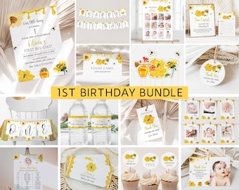 First Bee Day Invitation Bundle, Honey Bee First Birthday Pack, 1st Birthday Invitation Template, Bee Birthday Decorations, Birthday Girl