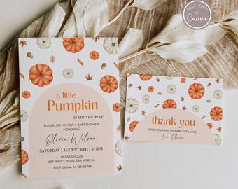 Pumpkin Baby Shower Invitation, Little Pumpkin Baby Shower Invite Template, Fall Autumn Baby Shower Invitation, Gender Neutral, EDITABLE