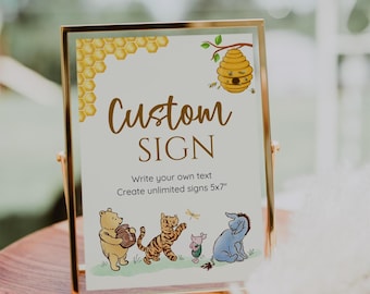 Winnie The Pooh Custom Sign, Vintage Pooh Baby Shower Sign, Classic Pooh Bear Decor, Editable Canva Template, Printable, Instant Download