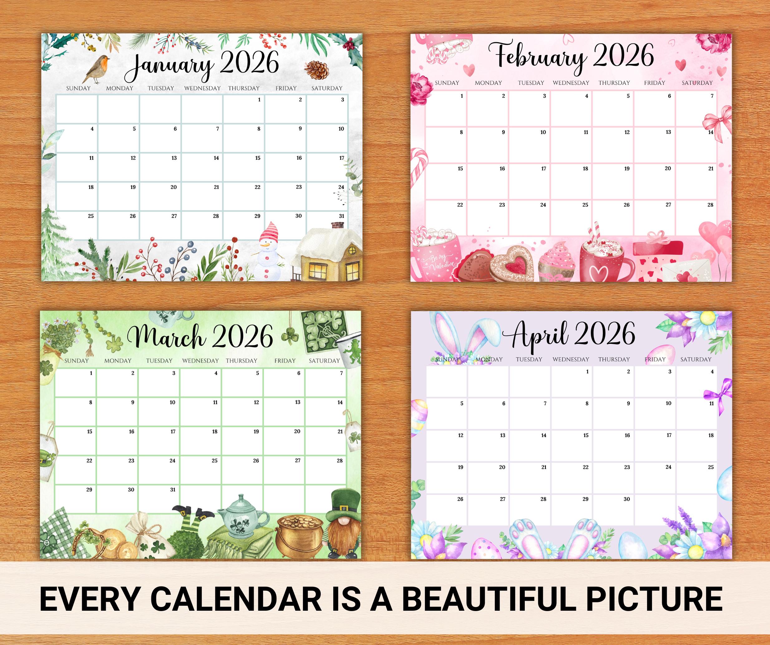 Editable 2026 Monthly Calendar, Cute Printable 2026 Planner for Kids ...