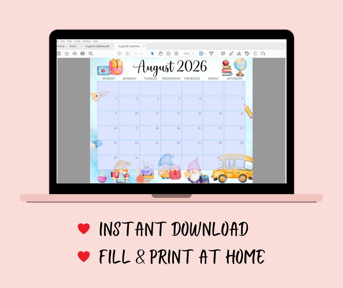 Editable August 2026 Calendar | Monthly Planner Printable PDF | School ...