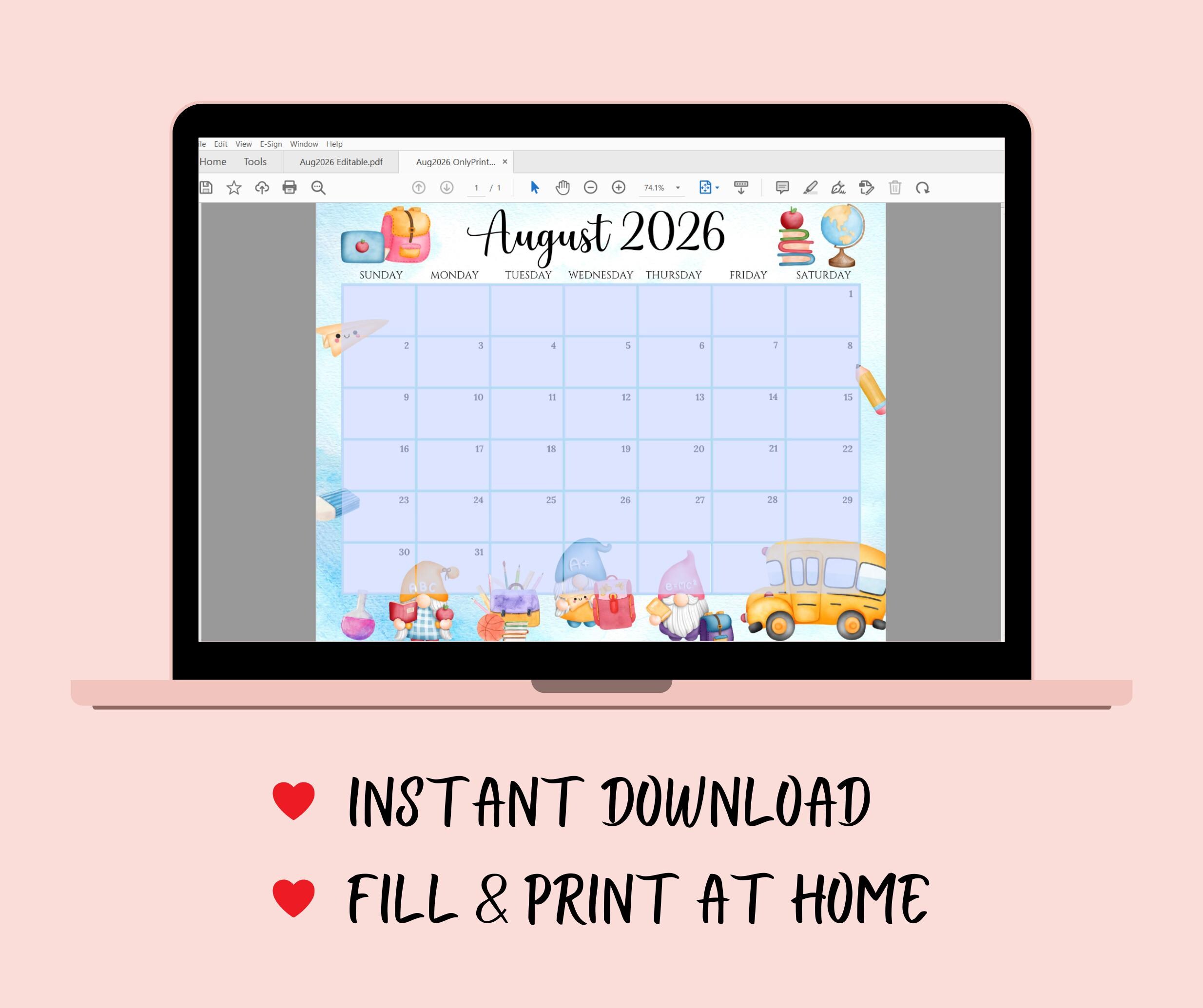 Editable August 2026 Calendar | Monthly Planner Printable PDF | School ...