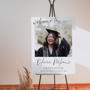 Graduation Party Welcome Sign Template, Photo Graduation Welcome Poster, Modern Minimalist Graduation Welcome, Editable, Instant download