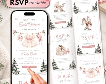 Baby It's Cold Outside Baby Shower Digital Invitation with RSVP Tracking, Winter Girl Baby Shower Invite, Editable Canva Website Template