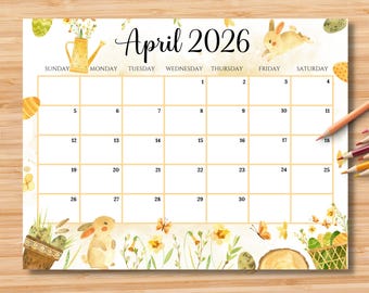 Bewerkbare kalender april 2026 | Afdrukbare pdf-maandplanner | Opberger voor school, werk, kantoor en thuis | Direct downloaden