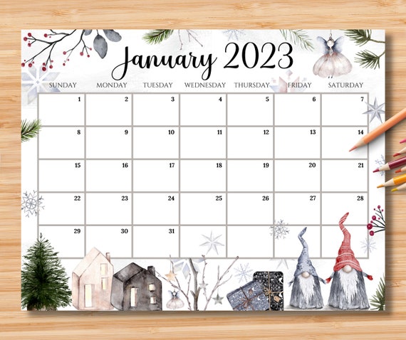 editable january 2023 calendar beautiful winter with cute etsy