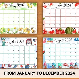 EDITABLE Monthly Calendar 2024 Bundle Cute Printable Fillable - Etsy UK