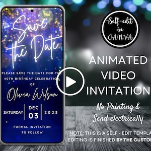 Video Save The Date Any Event Invitation, Animated Birthday/Wedding Party Evite, Eco Friendly, Digital Smartphone Invitation, Canva Template