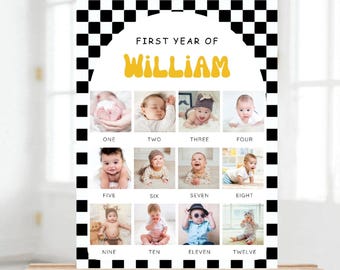 One Happy Dude Birthday Photo Poster, One Happy Dude Picture Board, Retro One Happy Dude Birthday Milestone Sign, Boy First Bday, EDITABLE