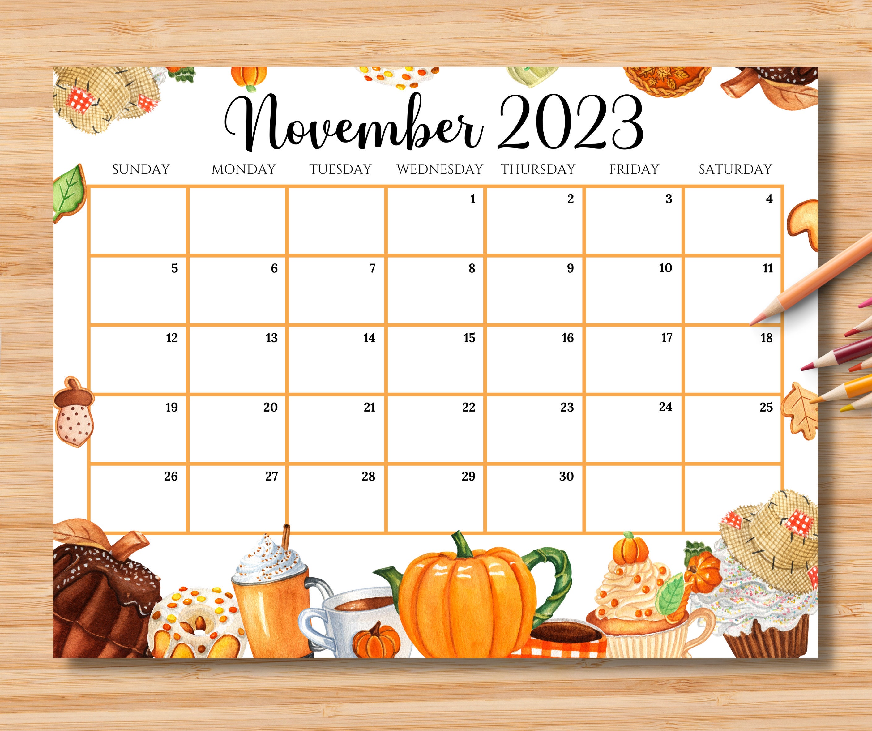 EDITABLE November 2023 Calendar Happy Thanksgiving Planner W/ Etsy