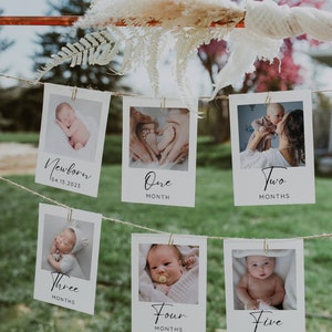 First Birthday Photo Banner Template, 1st Birthday Photo Banner, Modern Minimalist Monthly Milestone Photo Cards, Gender Neutral Photo Cards