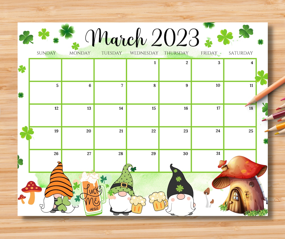 EDITABLE March 2023 Calendar Happy St.patrick's Day With Etsy