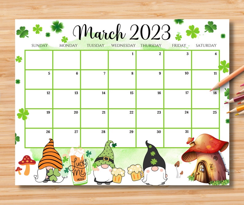 EDITABLE March 2023 Calendar Happy St patrick s Day With Etsy Singapore