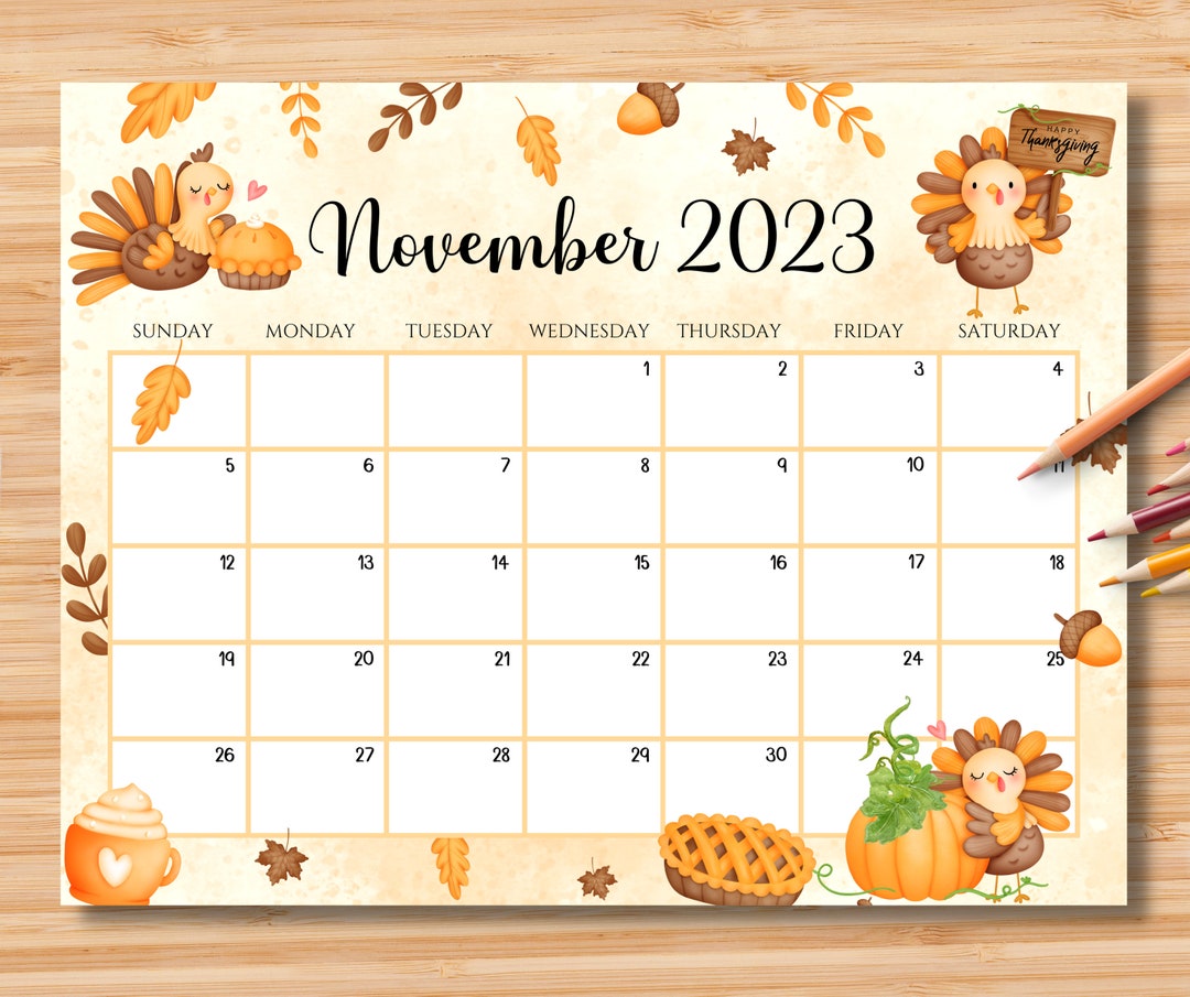 EDITABLE November 2023 Calendar Happy Thanksgiving Planner Etsy