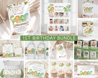 Dinosaur 1st Birthday Bundle, Dino First Birthday Party, Dinosaur Birthday Bundle, Trex Birthday Invite, One Birthday Invite, Birthday Boy