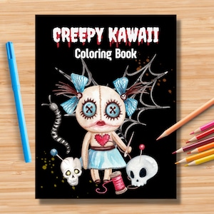 28 Printable Creepy Kawaii Coloring Pages for Kids Teens Adults, Horror Cute Kawaii Pastel Goth Coloring Book, Cute Coloring Book for Adults