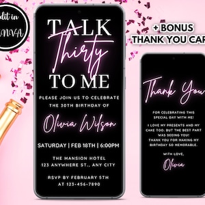 30th Birthday Invitation, Neon Pink Glow Party, Talk Thirty to Me ...