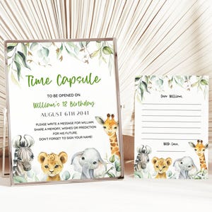 Wild One Time Capsule Sign & kaartsjabloon, Safari Animal First Birthday Time Capsule, Safari Wild One, 1e verjaardag jongen, BEWERKBARE afdrukbare