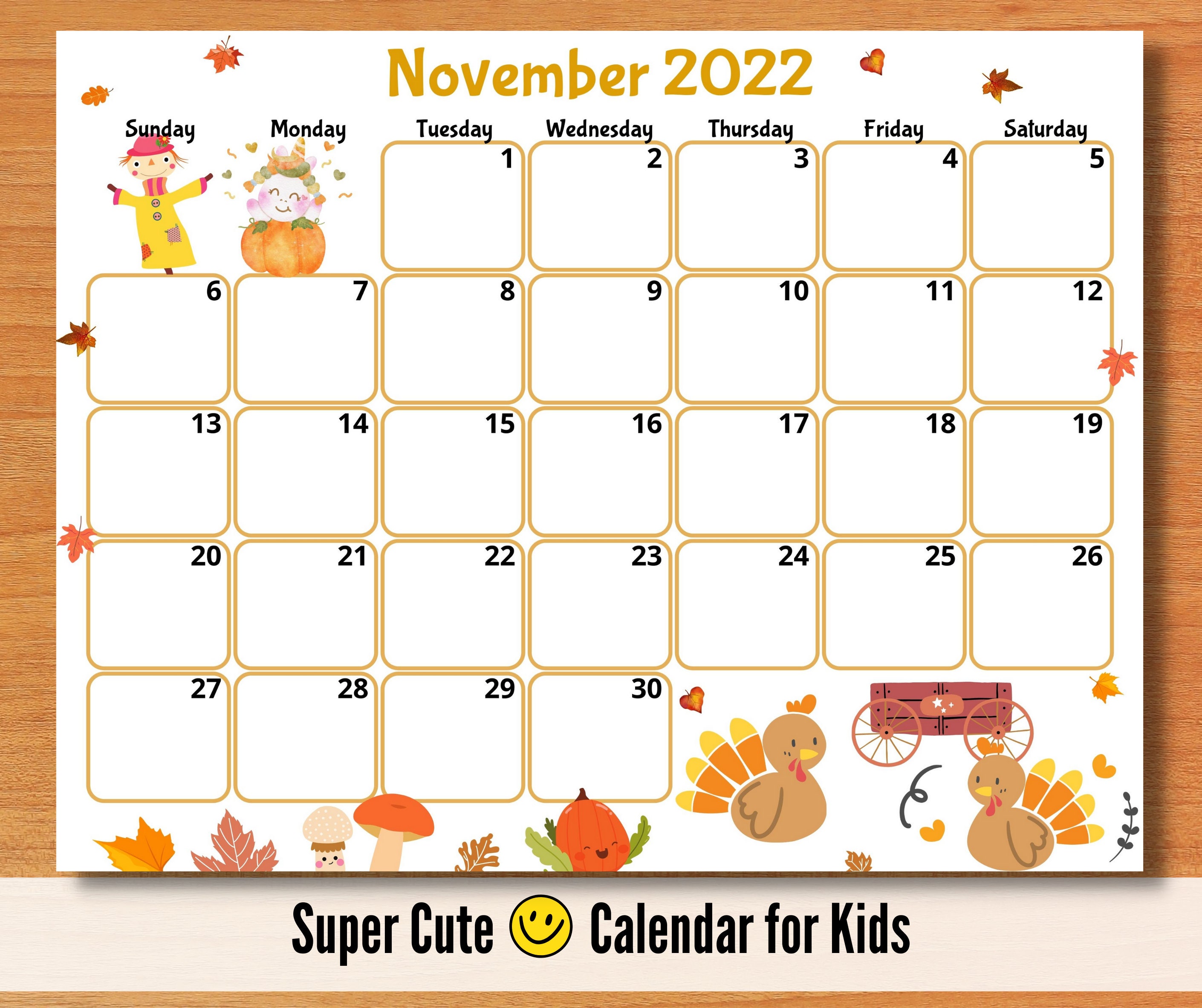EDITABLE November 2022 Calendar Printable Kids Calendar 2022 Etsy