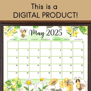 EDITABLE May 2025 Calendar, Hello Spring With Cute Honey Bees, Mother's ...