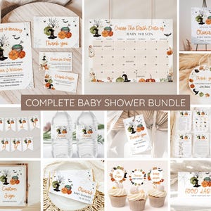 A Baby is Brewing Baby Shower Invitation Bundle, Spooky Halloween Baby Shower Invite Template, Little Boo is Almost Due, EDITABLE, Printable