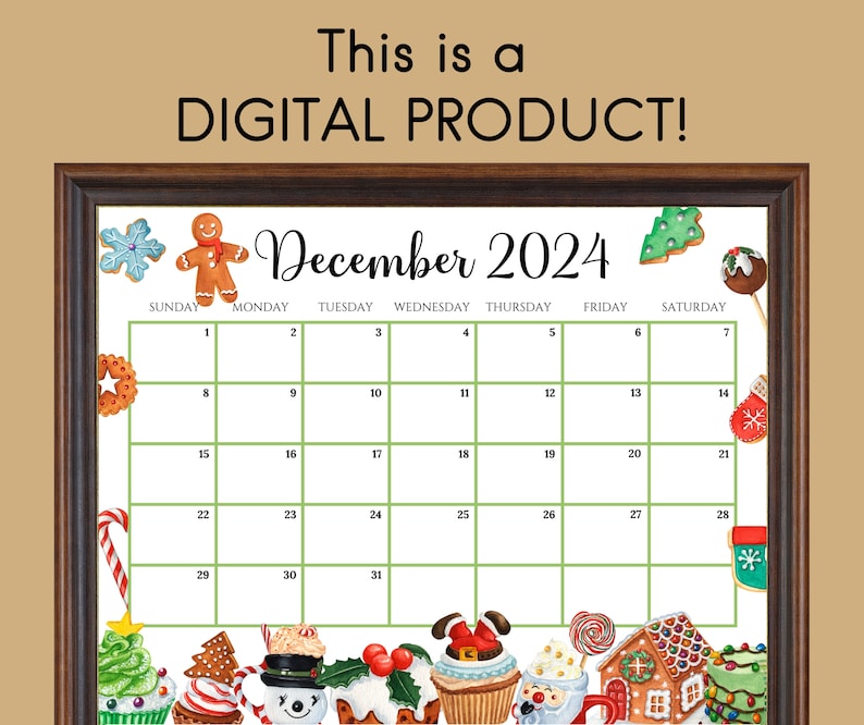 EDITABLE December 2024 Calendar, Colorful Christmas with Sweets & Drinks, Printable Christmas Planner, Kids Schedule, Instant Download image 4